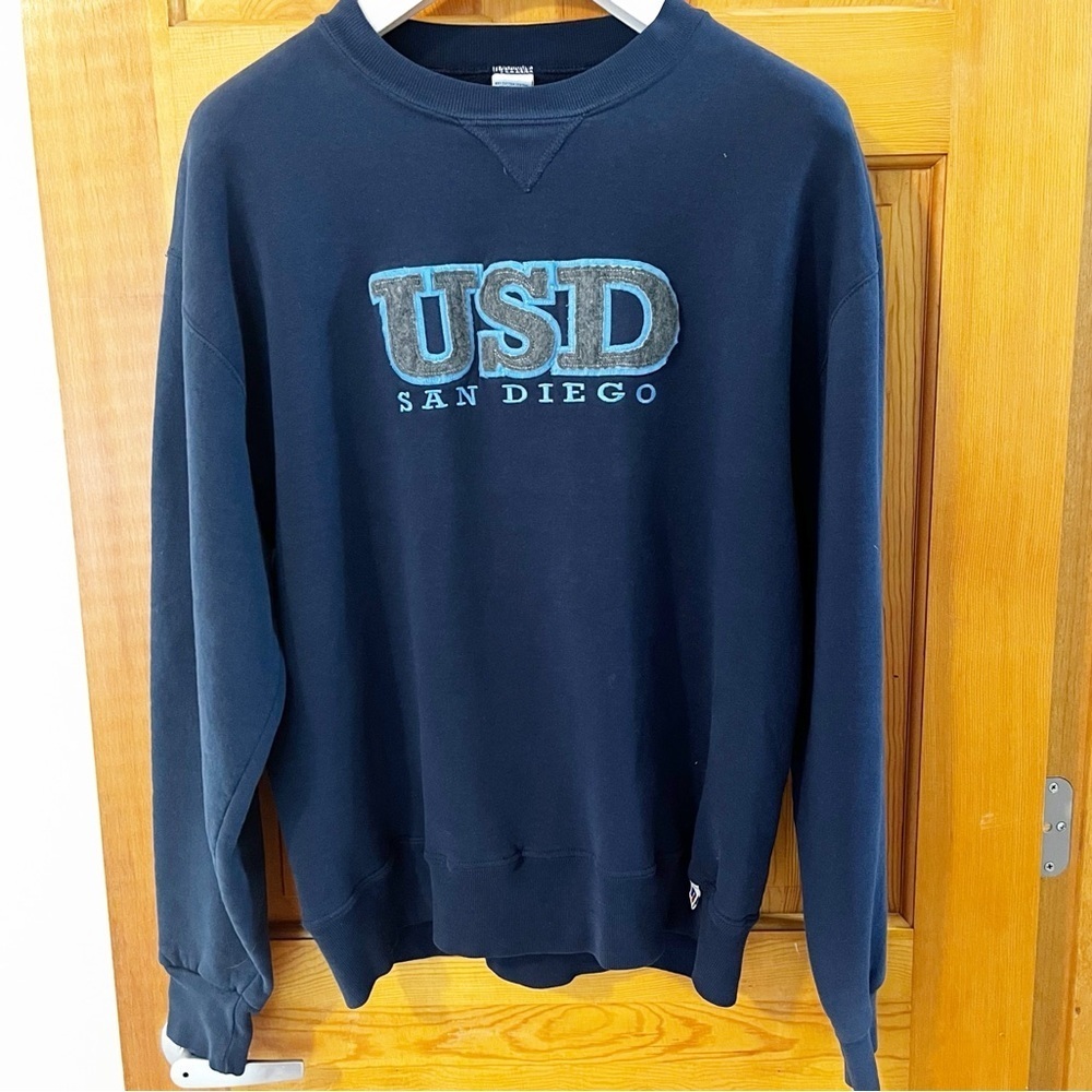 Russel USD University of San Diego Blue Sweatshirt Mens Sz L Embroidered Torero